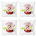 thumbnail image 1 of Tea Party Throw Pillow Cushion Case Pack of 4, Cup with Circles and Spirals Flying Out Leafy Details Natural Flourishes, Modern Accent Double-Sided Print, 4 Sizes, Green Paprika White, by Ambesonne, 1 of 2