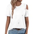 thumbnail image 3 of Womens Cold Shoulder Tops 2025 Summer Trendy Gradient/Solid Color Dressy Casual T-Shirts Crewneck Ladies Going Out Tunic Blouses, 3 of 6