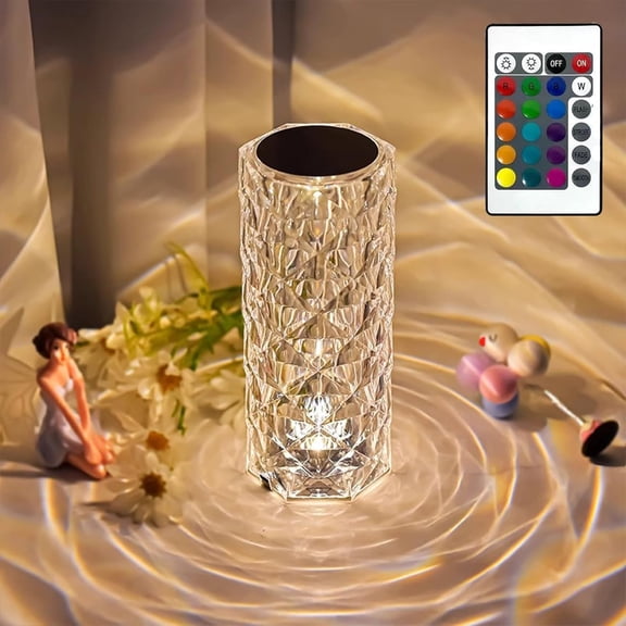 16 Color Rose Crystal Diamond LED Table Lamp – Remote Control Color Changing & Touch Night Light for Custom Bedroom & Living Room Ambiance