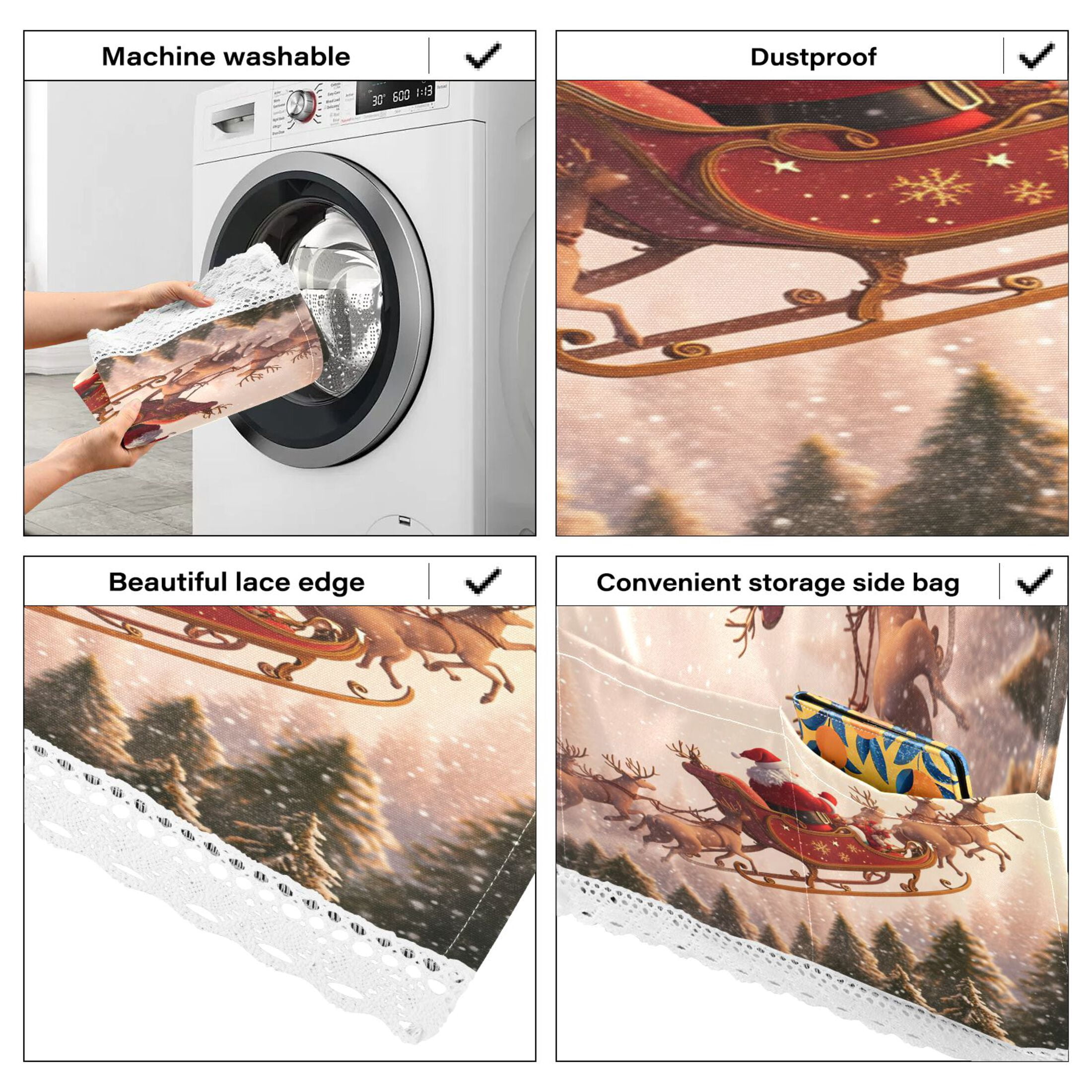 Santa Claus Giving Presents Washer and Dryer Covers Dust-Proof and Oil Resistant Fridge Cover with 4 Storage Pockets Washing Machine Top Cover for Laundry Kitchen Home 51.2 x 22 In