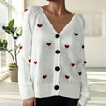thumbnail image 2 of Lightweight Sweaters for Women Fall Winter Button V Neck Embroidered Heart Pattern Cardigan Knit Women's Blouses,White,S, 2 of 4