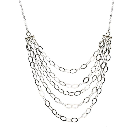 Sterling Silver Multi-strand Bib Chain Necklace Italy 17"