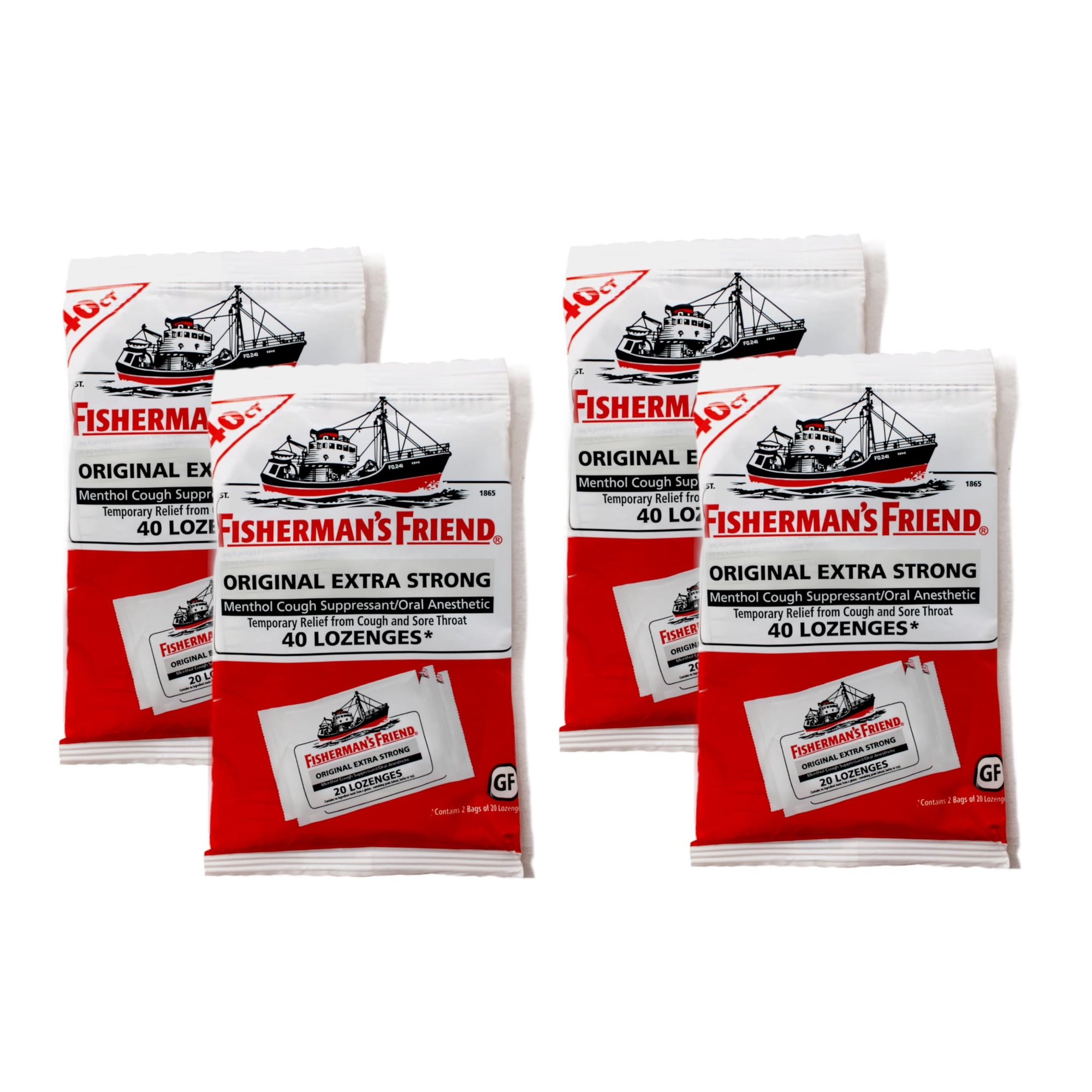 Fisherman's Friend Original Extra Strong Gluten-Free Menthol Cough Lozenges, 4 Pack, 40 Count