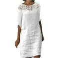 thumbnail image 2 of CHOK Robe Épaules Dénudées pour Femmes Couleur Unie Coton Lin Nœud devant Ourlet à Volants Manches Courtes Robes d'Été Blanches Taille m, 2 of 6