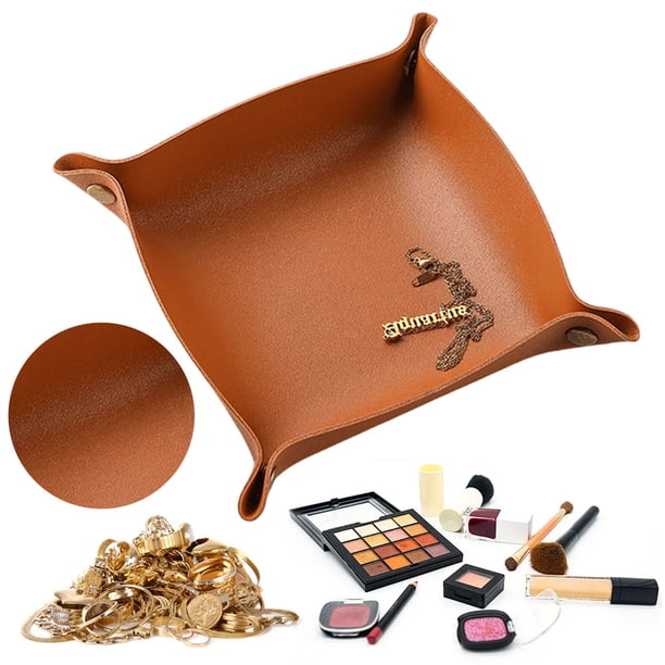 Bandeja Almacenamiento Cuero Organizador Escritorio Plegable JShteea 20x20cm Naranja