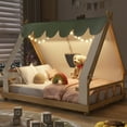 thumbnail image 4 of Harper & Bright Designs Full Size House Bed with Light and Tent, Full Montessori Floor Bed Play and Sleep Bed for Girls Boys Bedroom, White, 4 of 12