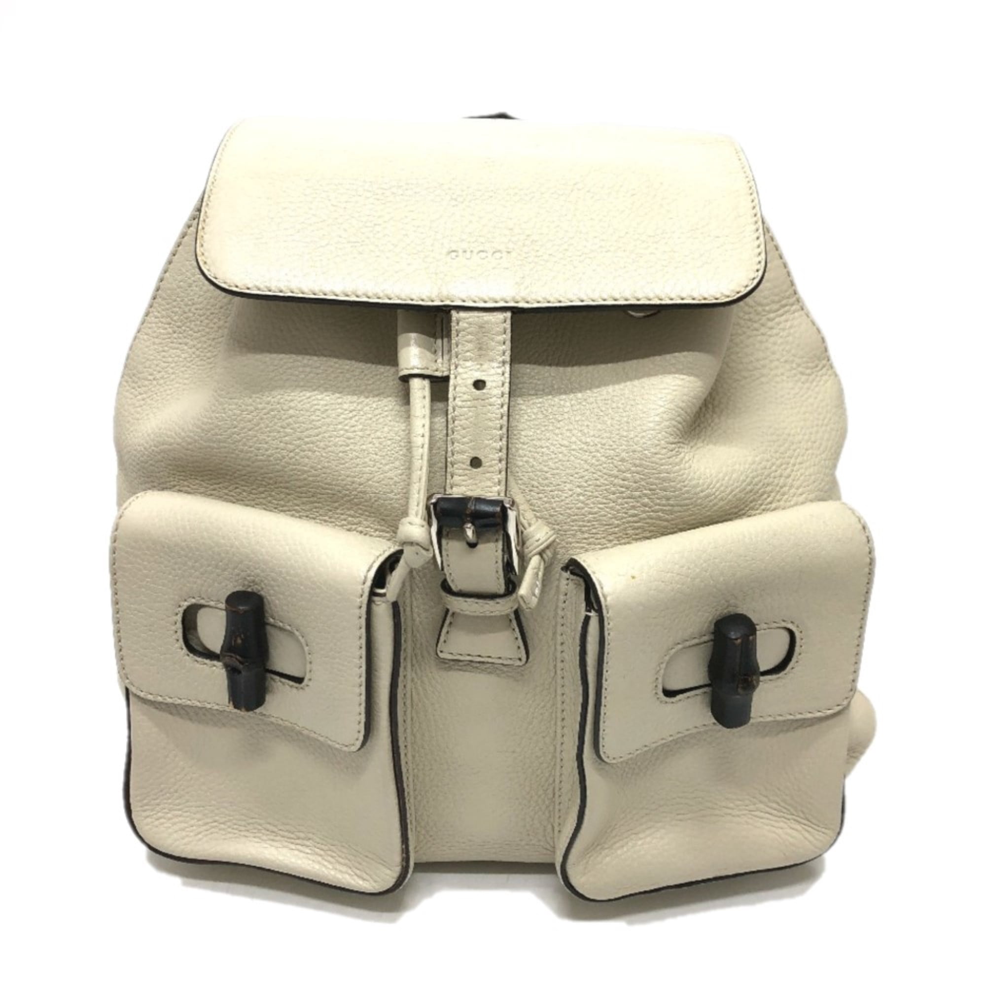 Auth GUCCI 370833 Bamboo Backpack Leather WhiteBased/SilverHardware Gucci 370833 Bamboo Backpack WhiteBased SilverHardware main image 4