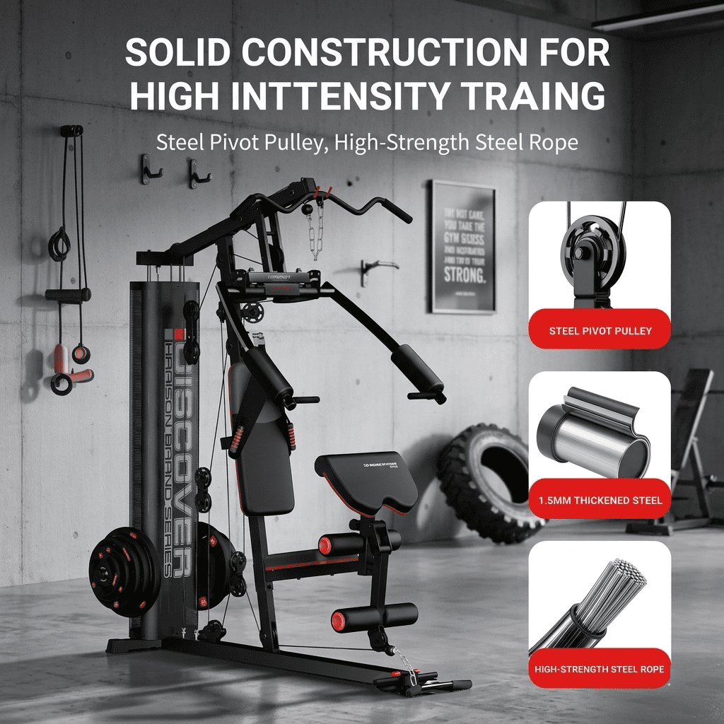 HARISON Home Gym - Full Body Workout Equipment, Exercise Equipment with 450lbs, Multifunctional Home Gym Equipment for Home with Pulley System, Weight Bench, Rowing Machine
