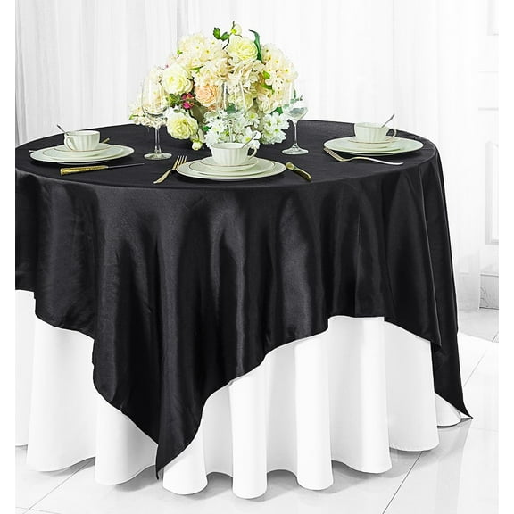 Wedding Linens Inc. 85 inch Square Satin Table Overlay Toppers - Black
