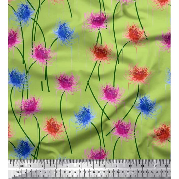 Soimoi Green Crepe Silk Fabric Artistic Floral Fabric Prints by Yard 42 Inch Wide