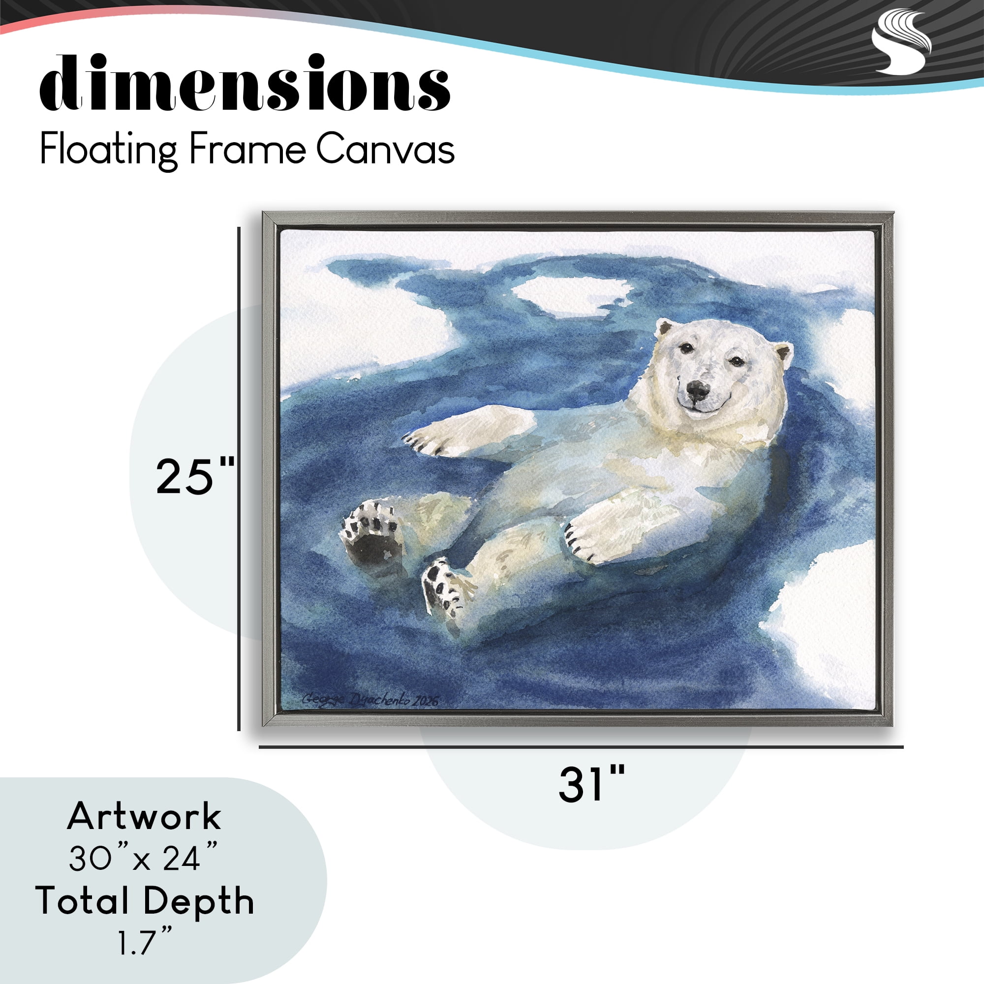 Stupell Industries Polar Bear Icy Bath Time Gray Framed Floater Canvas Wall Art, design by George Dyachenko