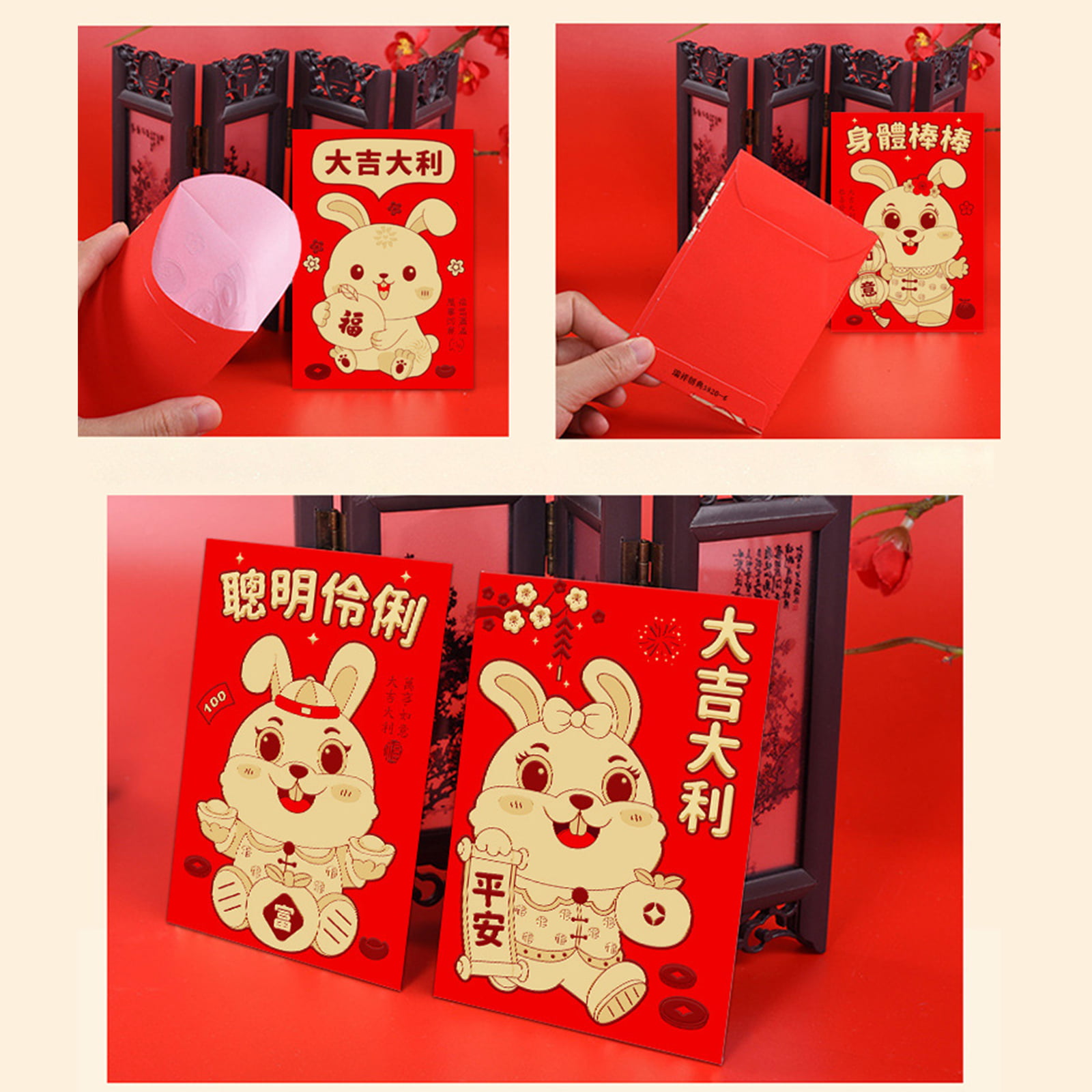  Red Envelopes Chinese 2023 12pcs,Chinese Red Envelopes New Year  Rabbit Red Packet,Lucky Money Envelopes with Rabbit Patterns Emboss Foil  Chinese New Year Lunar Rabbit Hong Bao for Spring Festival C 
