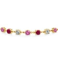 thumbnail image 2 of Gem Stone King 3.66 Ct Pink Created Sapphire Red Created Ruby 18K Yellow Gold Plated Silver Lab Grown Diamond Tennis Bracelet for Women (Fully Adjustable up to 9 inch), 2 of 3