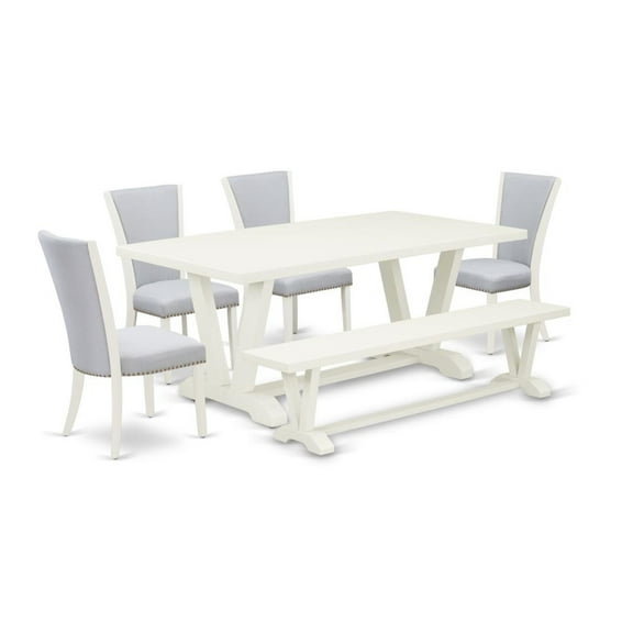 East West Furniture V-Style 6-piece Wood Dining Set with High Back in White/Gray