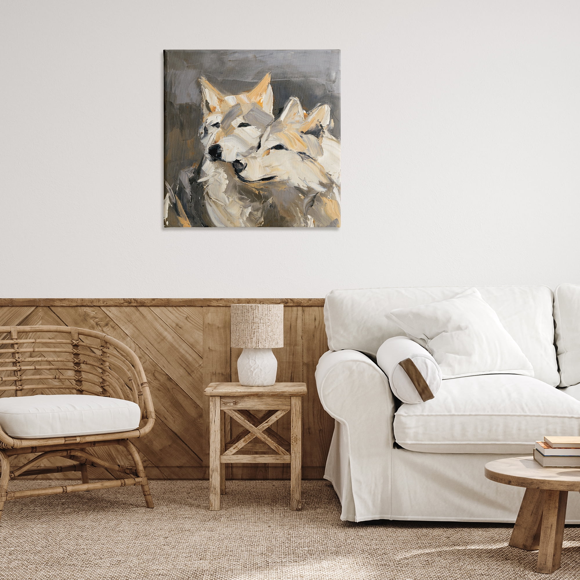Stupell Industries Cuddling Wolf Pair Animals & Insects Painting Gallery Wrapped Canvas Art Print Wall Art, 30 x 30