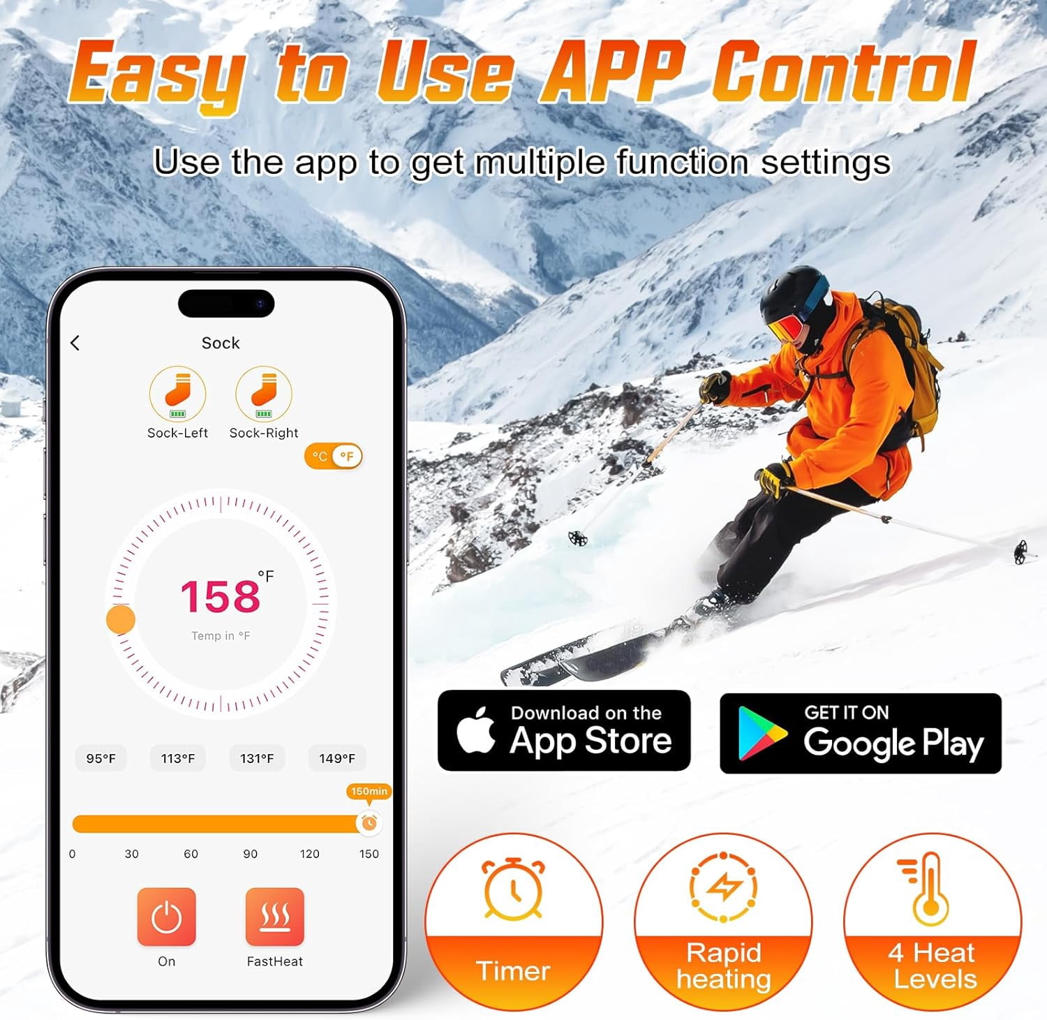 Heated Socks for Men Women with APP Control, 8000mAh Battery Rechargeable Electric Washable Winter Warm Feet and Outdoor for Hunting Skiing Cycling Camping
