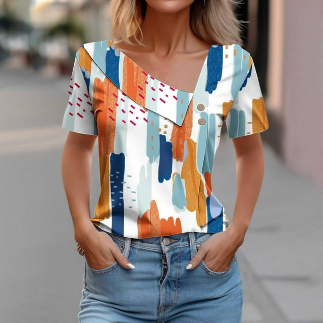Chemise à Manches Courtes pour Femmes avec Imprimé à Carreaux T-shirt Décontracté