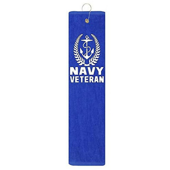 Navy Veteran Anchor Military Sailor Tri-fold Golf Towel with Grommet & Hook Father's Day Club Ball Tee Golfing Gift Birthday Variety Colors Towels Vinyl