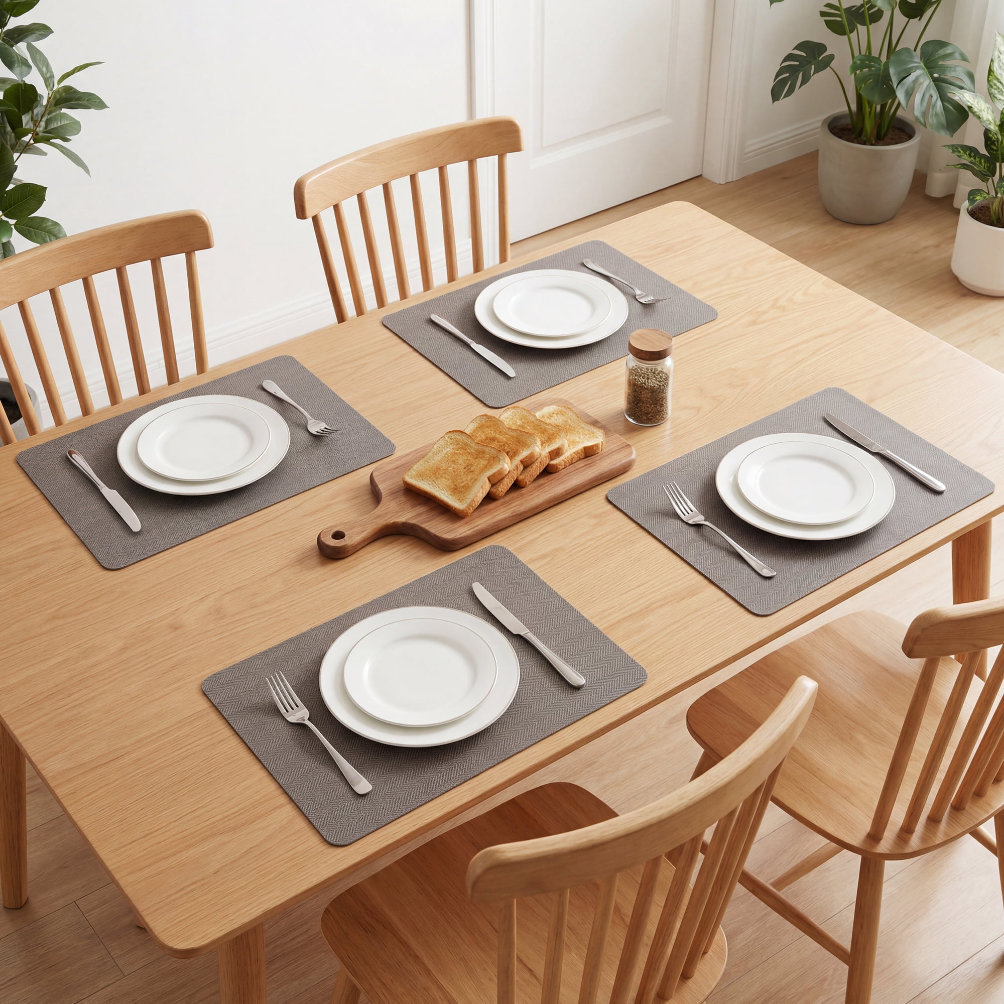 Unique Bargains 4pcs Faux Leather Washable Placemats Gray/Light Gold 17.7"x11.8"
