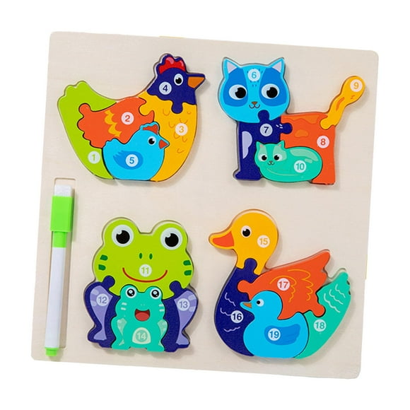 BELOVING Infant Puzzles 3D Puzzle Cartoon Wooden Puzzles for Beginner Gift Kid pasture
