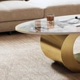 thumbnail image 6 of Tabaray Modern Oval Coffee Table Luxury Sintered Stone Top Coffee Table with Sculptural Geometric S-Shape Stainless Steel Base,Mid-Century Marble Grain Center Table for Living Room,Gold, 6 of 7
