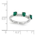 thumbnail image 2 of 2.5mm 925 Sterling Silver Polished Prong set Stackable Created Emerald Three Stone Ring Size 6 Stackable Ring for Women, 2 of 2
