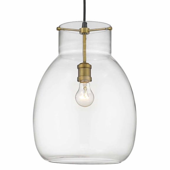 Z-Lite Bella 12" Round Clear Glass Steel Pendant in Matte Black and Olde Brass