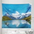 thumbnail image 1 of Winter Tapestry, Dreamy View of Alpine Lake with Snow Frozen Peaks Swiss Northern Explore, Fabric Wall Hanging Decor for Bedroom Living Room Dorm, 5 Sizes, Blue Green White, by Ambesonne, 1 of 1