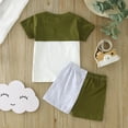 thumbnail image 3 of LNMQLPDBS Baby Boy Color Block Outfit Infant Summer Clothes Short Sleeve Cute Patchwork T-shirt and Elastic Waist Shorts Set Toddler Clothes, 3 of 4