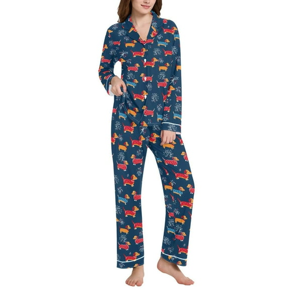 joogoo Pajamas Set for Women Dachshund Cute Dogs Long Sleeve Pjs Loungewear L