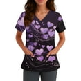 thumbnail image 5 of Womens Valentines Scrub Tops Plus Size Loose Short Sleeve Cute Love Heart Printed Scrub Shirts Casual V Neck Scrubs Nursing Workwear Medical Nurse Uniform with Pockets Purple 4XL, 5 of 5