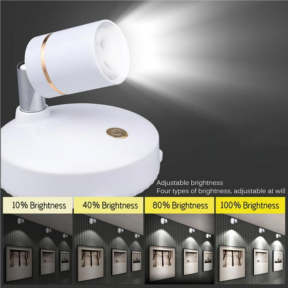 2 Pieces Spotlight LED Accent Display Painting Picture Lights Battery Powered Remote Control Rotatable Focus Desk Lamp Display Closet Home Ceiling