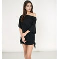 thumbnail image 6 of Women's Off-Shoulder Batwing Sleeve Drawstring Ruched Mini Dress- Black,X Large, 6 of 7