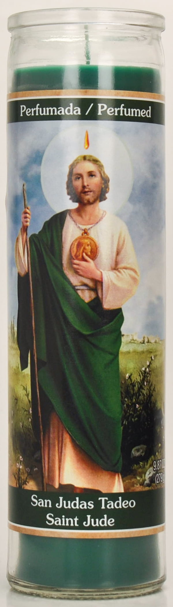 (2 pack) Prayer Candle St Jude Jazmin Scent Green Wax, 8 Inch