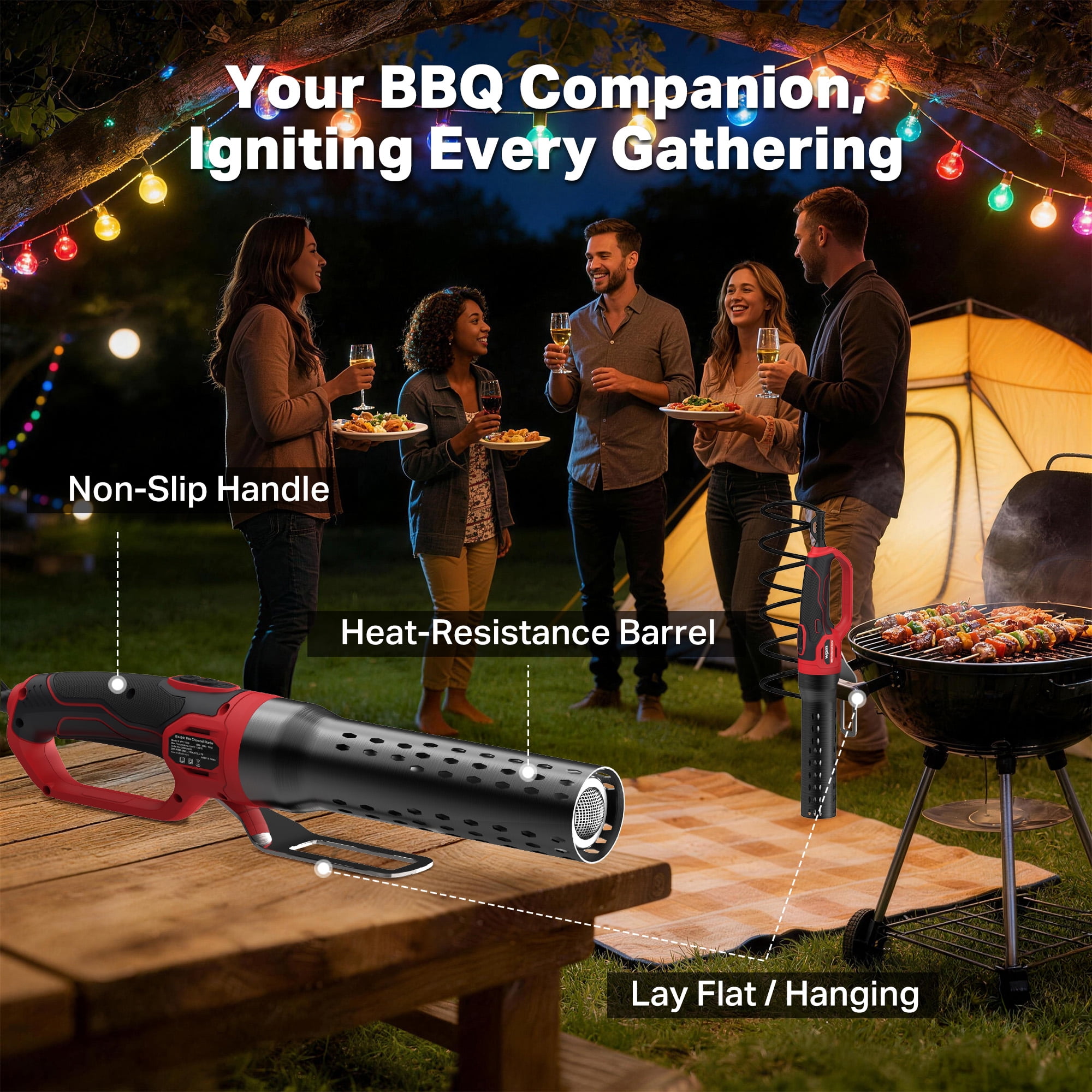 WPM Electric Charcoal Starter Fire Lighter with Air Blower, 60S Rises to 1292℉ Chemical Free Heated | 9.19ft Cable for BBQ Smoker, Grill Starter, Wood Burning Fireplaces & Fire Pits