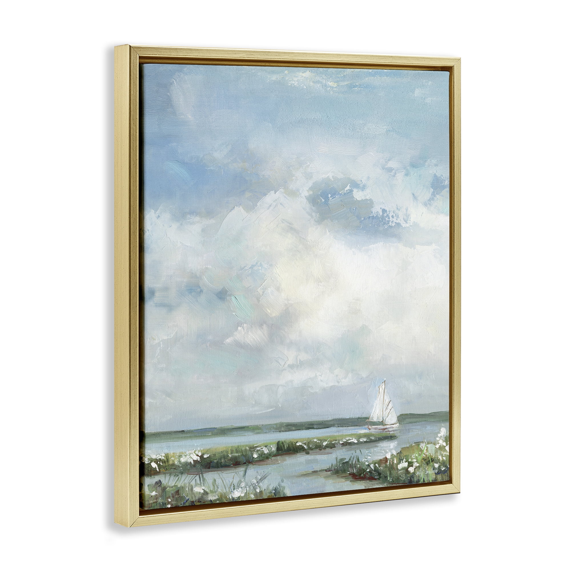 Stupell Industries Sailboat On Summer Marsh Gold Framed Floater Canvas Wall Art, design by Sally Swatland