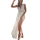 thumbnail image 2 of VISgogo Vestido midi sin mangas para mujer, vestido de encaje de color sólido de cintura alta con cuello en V profundo bohemio VISgogo  moda, 2 of 9