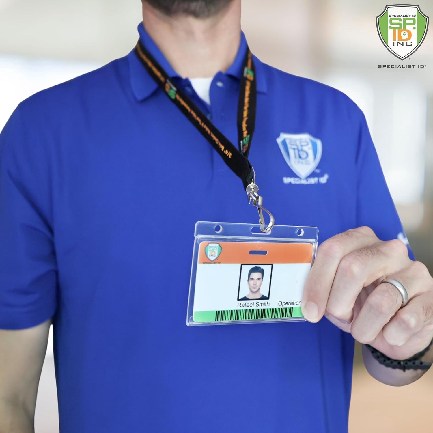 Bulk 50 Pack - Crystal Clear Heavy Duty Badge Holder Horizontal - Hard Plastic ID Badge Holder - Rigid Durable Single Card ID Case for 1 Single Landscape I'D Fits Your Lanyard by Specialist ID