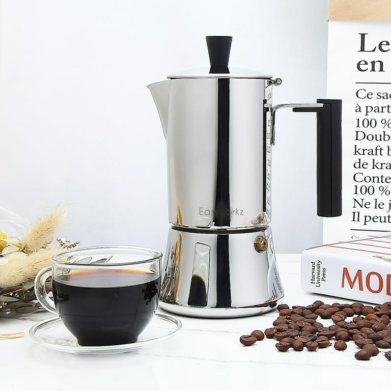 450ML Stovetop Espresso Maker Greca Coffee Maker Moka Pot Stainless Steel 9  Cups