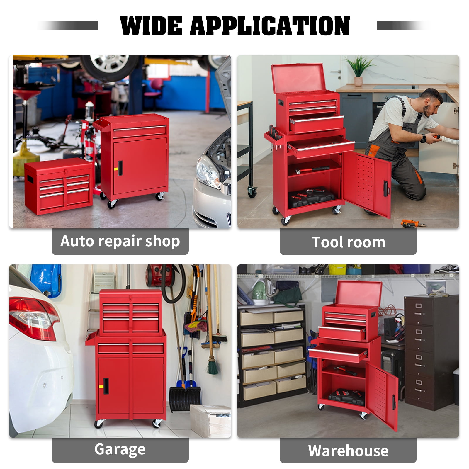 Ktaxon 4-Drawer 2-IN-1 Rolling Tool Chest Storage Cabinet, Mechanic Tool Organizer Box, 23.2" L x 11" W x 40.2" H, Red