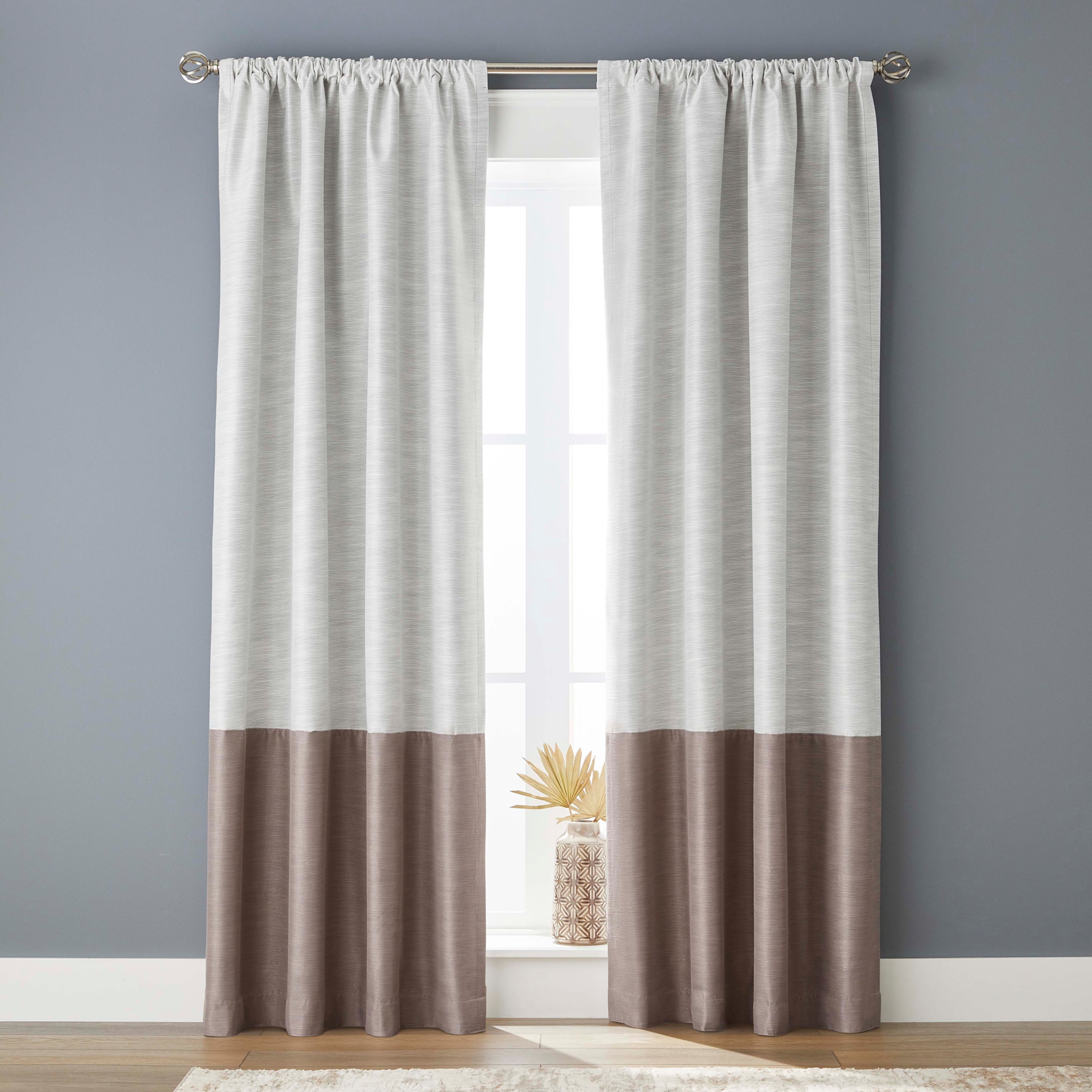 Better Homes & Gardens Colorblock Rod Pocket and Back Tab Blackout Curtain Panel, 1-Piece, Beige, 50" W x 84" L