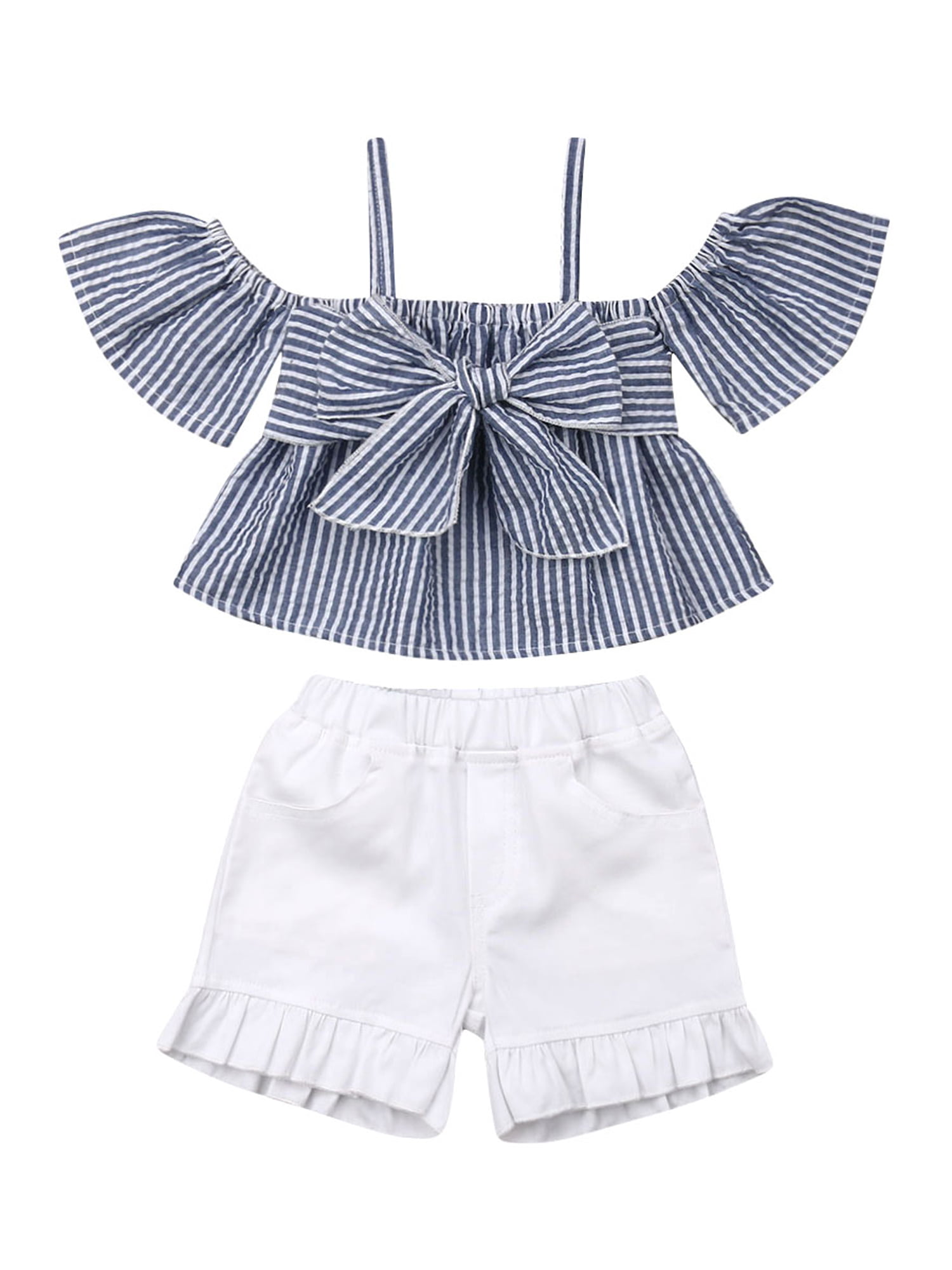 Toddler Baby Girl Summer Hawaiian Outfits Off Shoulder Crop Tops Ruffles  Tutu Skirts Beach Clothes Set 