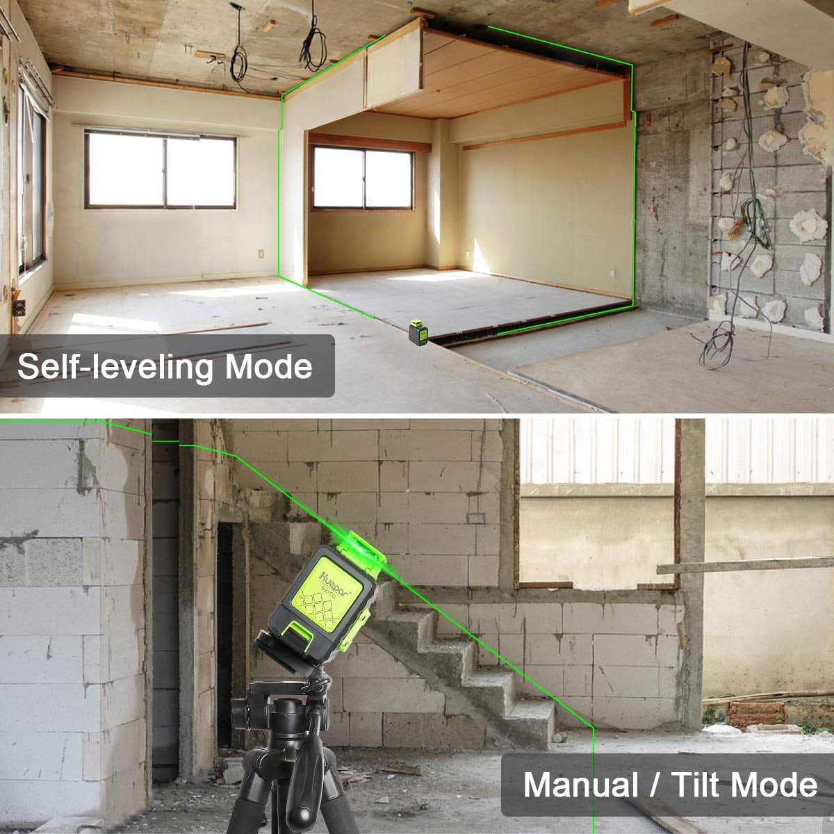 360 Degree Self-leveling Laser Level, 200Ft Green Beam Multi-Line Laser Level Tools with Li-ion Battery, Type-C Charging Port and 360° Magnetic Pivoting Base