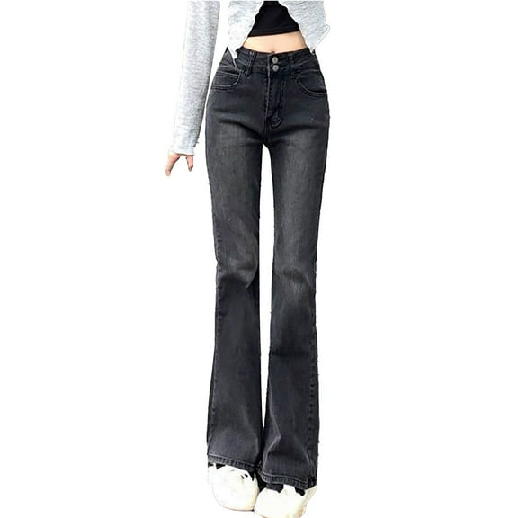 PXLKNZH Womens Wide Leg Jeans High Waisted Double Button Denim Pants Loose Trendy Stretchy Jean Trousers Black XS