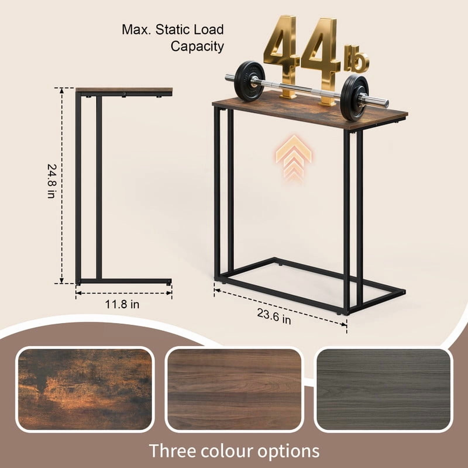 Krpimt C-Shaped End Table for Couch Sofa Side Table with Metal Frame for Bedroom, Living Room, 24.2"x 23.6"x 11.8"(HxWxD), Rustic Brown