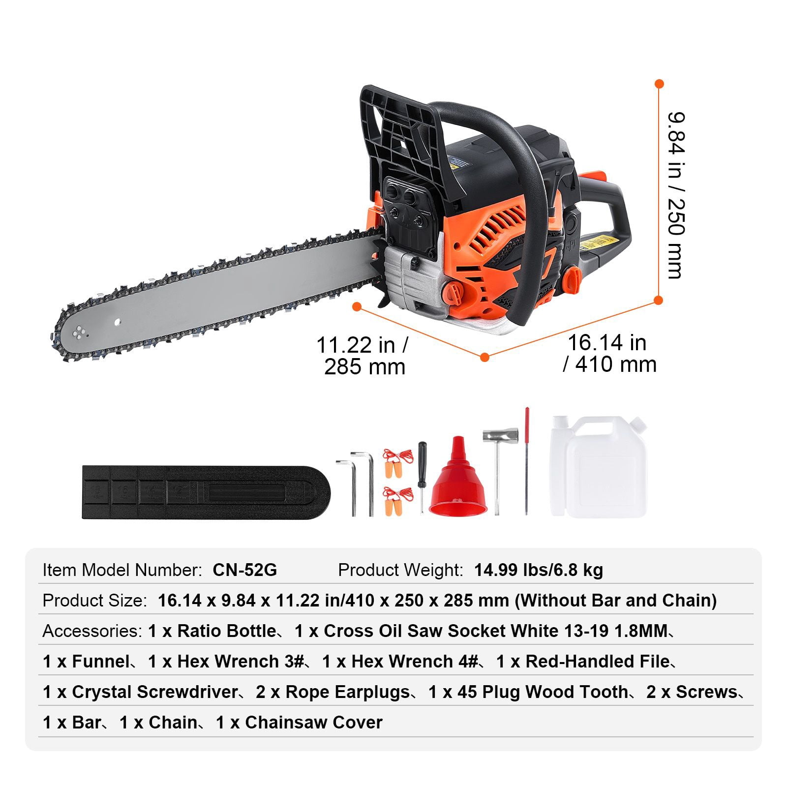 Zaverox 52CC 18 Inch 2.55HP Gas Powered Chainsaw, Handheld Cordless Petrol Chain Saw for Tree Trimming Wood Cutting Garden Farm Use