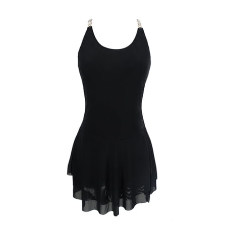 LIUHUO Figure Skating Dress Custom Made Stretchy Black Spandex Breathable Ice Skating Dress For Girls Women Featuring Diamond Decorated Back Ties