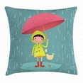 thumbnail image 1 of Rain Throw Pillow Cushion Cover, Illustration of a Little Girl and Her Duck Animal Friend with Umbrella in Rainy Season, Decorative Square Accent Pillow Case, 24 X 24 Inches, Multicolor, by Ambesonne, 1 of 2