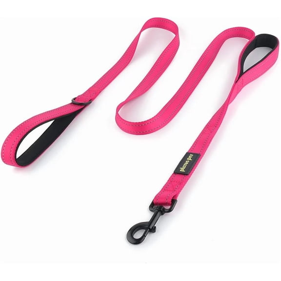 Double Handle Dog Leash 6ft Long, Padded 2 Handle, Heavy Duty, Reflective Training for Medium Large Dogs, Dual Lead (Pink)
