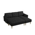 thumbnail image 3 of L Shaped Sofa with Bench, 80.71" Linen Sectional Couch with Futon Design and Wood Legs, Comfy Couch Sleeper Sofa for Living Room, Apartment, 800LBS Weight Capacity, Black, 3 of 8